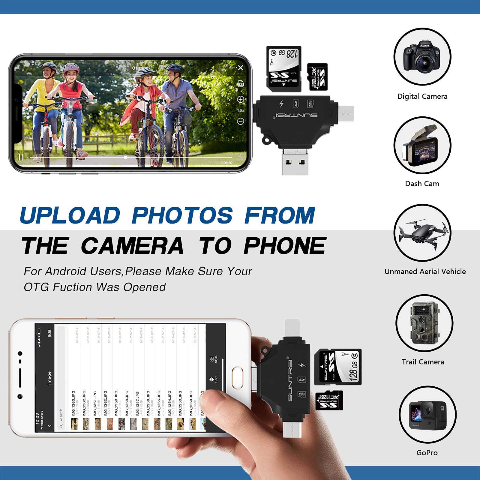 4 In 1 Sd Card Reader For Iphone Ipad Android Mac Pc Camera,Micro Sd Card Reader Sd Card Adapter Portable Memory Card Reader Tra